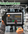 ANSI A6 Cut Resistant Work Gloves With Three Quarters Nitrile Coating Built Tough For Woodworking Metal Cutting Glass Handling And Construction Touchscreen Ready Size Large One Pair being used on a tablet
