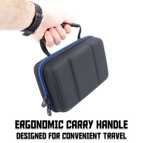 Heavy Duty Hard Shell Electronics Organizer Travel Case With Adjustable Cable Dividers And Zipper Pouches For Secure Charger Cord Stashing, ergonomic handle for easy carrying.