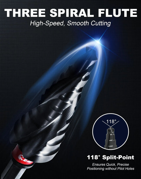 Beefy Pro Grade Step Drill Bit For Metal With M35 Cobalt Coating And Spiral Flute Unibit One Quarter Inch To Three Quarter Inch AlTiN