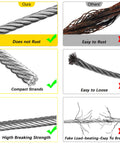 Comparison of 1/8 Inch Stainless Steel Wire Rope Cable Kit 100 Ft Long 7x7 with rust-resistant and high breaking strength features