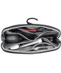 Small Wash Pouch Travel Toiletry Bag Weatherproof With Upright Or Hanging Design, open showing mesh pockets and contents