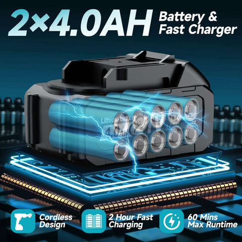 2x 4Ah batteries and fast charger for cordless sheet metal cutter