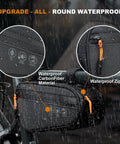 Dope Bike Triangle Frame Bag With 2 Side Pockets And 3 In 1 Top Tube Bag Waterproof MTB Pouch showing details in rain