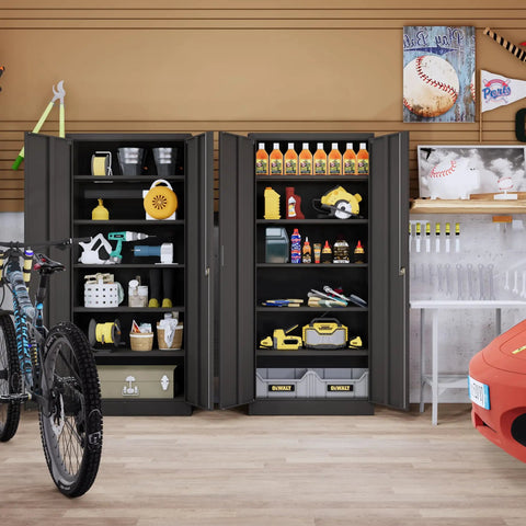 Built Like A Tank 71 Inch Tall Metal Storage Cabinet With Secure Locking Double Doors And Five Fully Adjustable Shelves In Durable Black Finish For Garage And Office