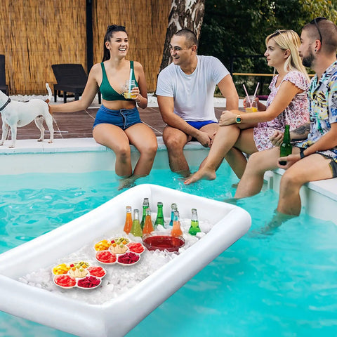 Inflatable Ice Serving Bar Kit Four Pack Large 53 By 25 Inch Trays For Poolside Buffets Keeps Food And Drinks Cold All Day Party