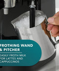 4 Shot Steam Espresso Cappuccino Latte Maker With Stainless Steel Frothing Pitcher and steam wand in use