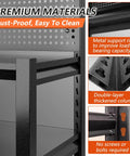 Metal frame details of Sturdy Ultra Beefed Up Heavy Duty Workbench With Pegboard Mobile Locking Wheels And Adjustable Shelves