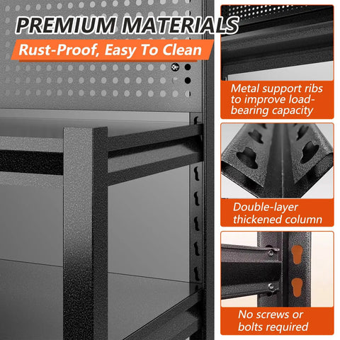 Metal frame details of Sturdy Ultra Beefed Up Heavy Duty Workbench With Pegboard Mobile Locking Wheels And Adjustable Shelves