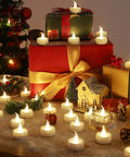 Festive scene with Flameless LED Candles With Remote Timer Warm White Flicker Battery Operated Tea Lights for decor