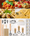 All In One Pasta Making Tools Set For Home Cooks, 14 Piece Ravioli Mold Kit With Wooden Handle, Roller Wheel Cutter, And Ravioli Press Mold