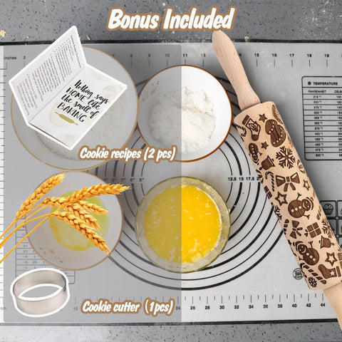 Christmas Themed Embossed Rolling Pin For Baking Cookies With Snowflake And Snowman Designs Wooden Engraved Springerle Style Dough Roller