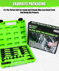 Heavy Duty 18-Piece Impact Socket Extension Set For 1/4, 3/8 And 1/2 Inch Drive in green case with packaging
