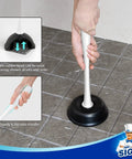 Heavy Duty 2 In 1 Toilet Plunger And Bowl Brush Combo For Deep Bathroom Cleaning, White Dual Compartment Standing Caddy Organizer Rack, Pack Of 12, Serious Game Changer with sturdy handle in use.