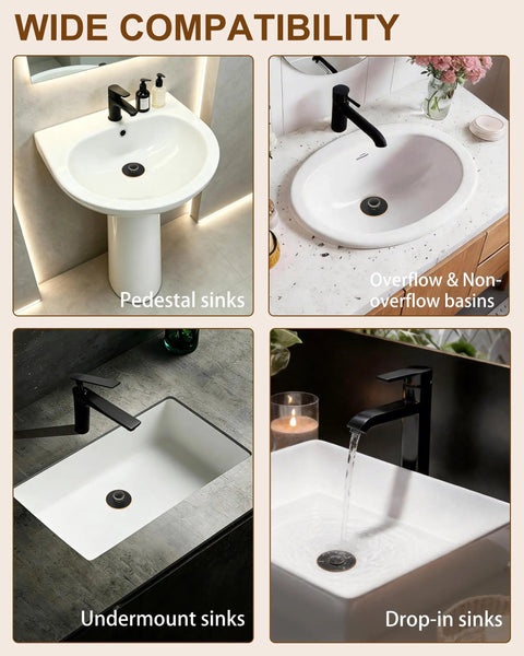 Bathroom Sink Stopper Pop Up Drain Plug With Detachable Hair Catcher Anti Clogging Design Fits 1.1 To 1.77 Inch Drains