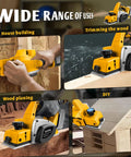 Knock Out Woodwork Projects With This Portable Cordless Handheld Planer featuring various uses like wood trimming and house building.