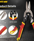 10 Inch Aviation Snips With Safety Lock And CR-MO Blades For Straight Cutting Metal Sheets perfect for HVAC and DIY projects.