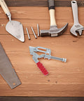 Heavy Duty Toggle Clamps 4 Pack Quick Release Push Pull Workholding Fixtures for woodworking, shown on a wooden benchtop with tools.