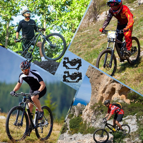 Cyclists with bikes and Aluminum Alloy Mechanical Disc Brake Caliper Set For Front And Rear Universal Fit For Folding Road Mountain And BMX Bikes Beefed Up Lightweight Rust Resistant Calipers Ideal For Upgrades And Replacements