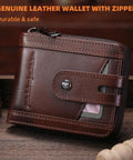 Genuine Leather Men's Wallet With Zipper, RFID Blocking, Vintage Vibe, Big Capacity, Coffee, Displaying Card Slot and Closure