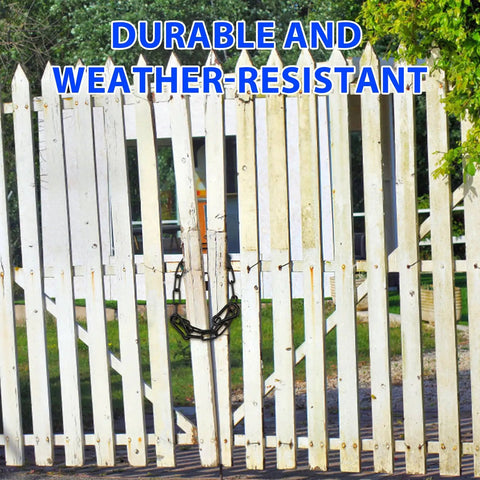Tough As Nails Heavy Duty Gate Chain Lock With Carabiners 20 Inch Black securing white fence gate outdoors