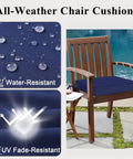 Blue Outdoor Chair Cushions Set Of 2 22x22x4 Waterproof Patio Cushions beside pool showing water resistance and UV fade resistance