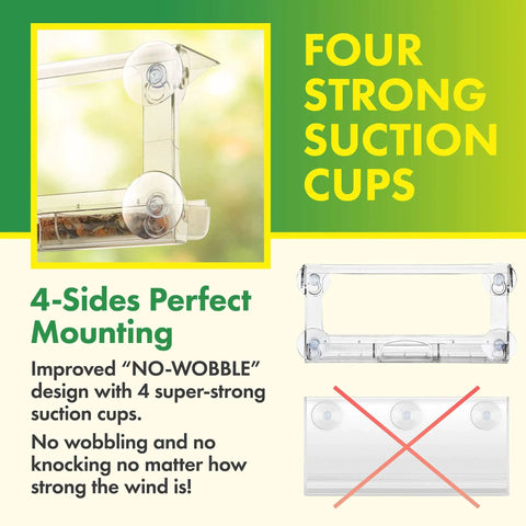 Clear Window Bird Feeder With Suction Cup Hanger, Three Section Tray And Roof Cover, Weatherproof Acrylic Plastic Bird Feeder With strong suction cups