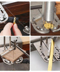 Stainless Steel Bench Vise For Jewelry Making And Metalworking holds a gold piece while cutting and shaping materials.