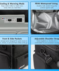Portable Thermoelectric Cooler Warmer Bag 14 Liters with PEVA waterproof lining, cooling mode, and adjustable shoulder strap.
