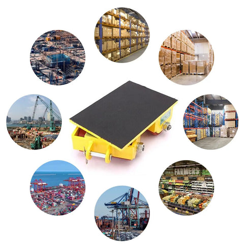 Heavy Duty Industrial Swivel Skates Move Heavy Machines Smoothly With 8 Ton Or 12 Ton Capacity PU Rubber Or Steel Wheels for transport in varied settings.