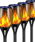 Lit Solar Flame Torch Lights For Outdoors With 99 LED Flickering Flames 43 Inch Waterproof Pathway Lights Solar Powered