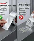 Comparison of Eterart aluminum foil tape vs other tapes showing residue effects on surfaces.