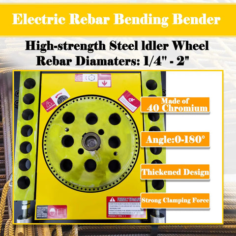 Go Hard Heavy Duty Electric Rebar Bender 4000W Motor Automatic Steel Bar Hoop Bender with idler wheel for 1/4" to 2" rebar diameter.