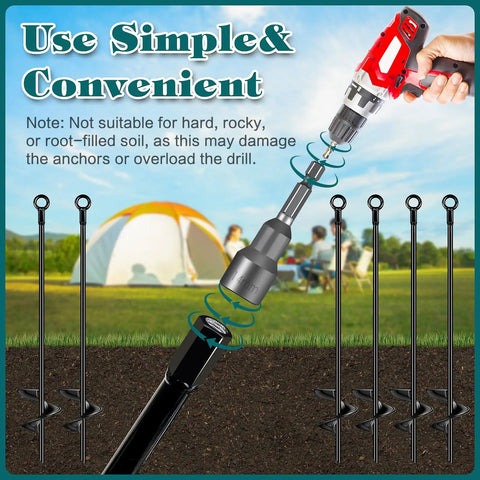 Six Pack 30 Inch Auger Earth Shed Anchor Kit With Spiral Blade Heavy Duty Wind Stakes for Trailers Shelters Tents and Gear