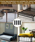 Solid Heavy Duty Rubber Bed Frame Leg Covers on various furniture, showcasing protection for metal and wooden beds, sofas, cabinets.