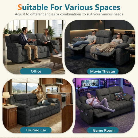 Electric Recliner Sofa Couch With Power Recline, 3 Seater Loveseat In Plush Chenille in various settings like office and home theater