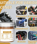 Copper Conductive Grease Paste 100G Anti Arcing Electrical Grease jar with application images for cars and electronics.