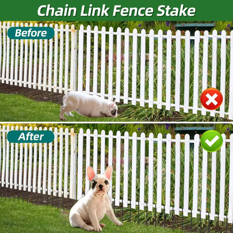 Before and after using 12 Inch Rebar J Hook Ground Stakes 16 Pack Heavy Duty Galvanized Fence Stakes Tough As Nails For Chain Link Fences