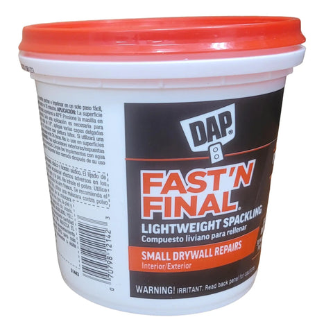 Fast N Final Ready To Use White Lightweight Spackling Compound 1 Qt One Step Patch And Prime Quick Drying Paste for Walls