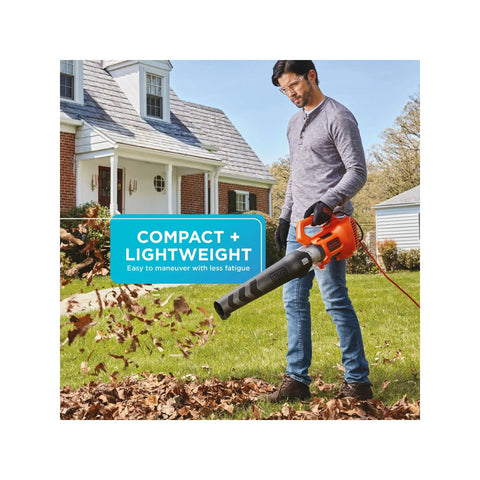 Man using Corded Handheld Leaf Blower With 450 CFM And 140 MPH Power, Lightweight Axial Design For Quick Yard Cleanup