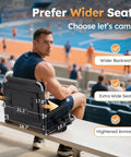 Two Pack Folding Stadium Seats With Cushions, Bleacher Chairs with wider backrest and extra wide seat, in an indoor arena.