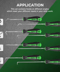 8 Piece Pick And Hook Set For Cars And Auto Repair Precision Mini Hooks And Puller Remover Kit For Oil Seals O Rings And Gaskets Heavy Duty CR-V Steel And Chrome Vanadium Shafts Ergonomic Green Handles, 8 hooks