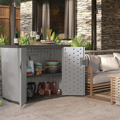 130 Gallon Outdoor Storage Cabinet With Lockable Door Backyard Oasis Basic Unit Peppercorn Finish Weatherproof Outdoor Storage