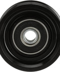 Gates DriveAlign belt drive idler pulley, black with silver center bearing.