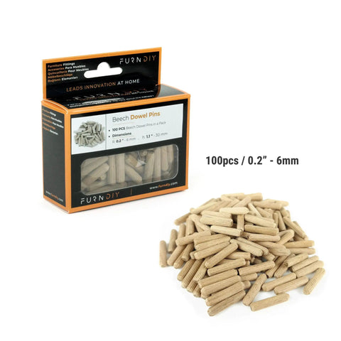 Heavy Duty Fluted Wooden Dowel Pins 100 Piece Set With Smooth Beveled Tips, beech wood, 15/64 inch diameter, ideal for woodworking repairs.