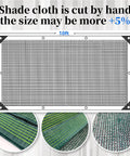 Diagram of 90 Percent Blackish Green Shade Cloth 6.5x10 Ft Beefy HDPE Shade Net with reinforced grommets, showing detailed weave.