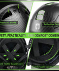 Close-up of Heavy Duty Vented Hard Hat With Bluetooth Earmuffs And Drop Front Visor for Crews, featuring multiple air vents and reflective design.