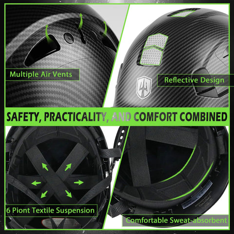Close-up of Heavy Duty Vented Hard Hat With Bluetooth Earmuffs And Drop Front Visor for Crews, featuring multiple air vents and reflective design.