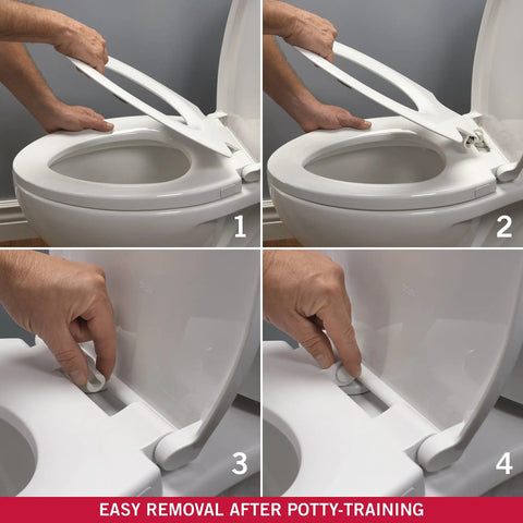 Elongated Nightlight Toilet Seat With Soft Close And Quick Release demonstrated in easy removal steps, white color
