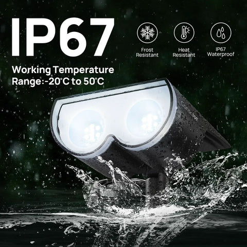 Outdoor Solar Spotlight 16 LEDs IP67 Waterproof Auto On Off Landscape Lights in water, showing durability and waterproof feature.