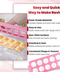 Person using ravioli press from All In One Pasta Making Tools Set 14 Piece Kit With Drying Rack Ravioli Press Pasta Cutting Tools